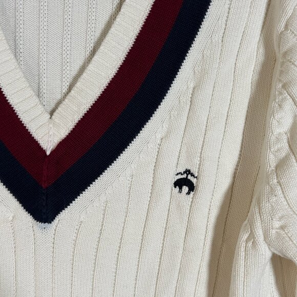 Brooks Brothers V Neck Cotton Tennis Sweater - Men's Size XL - Cream - Picture 3 of 7